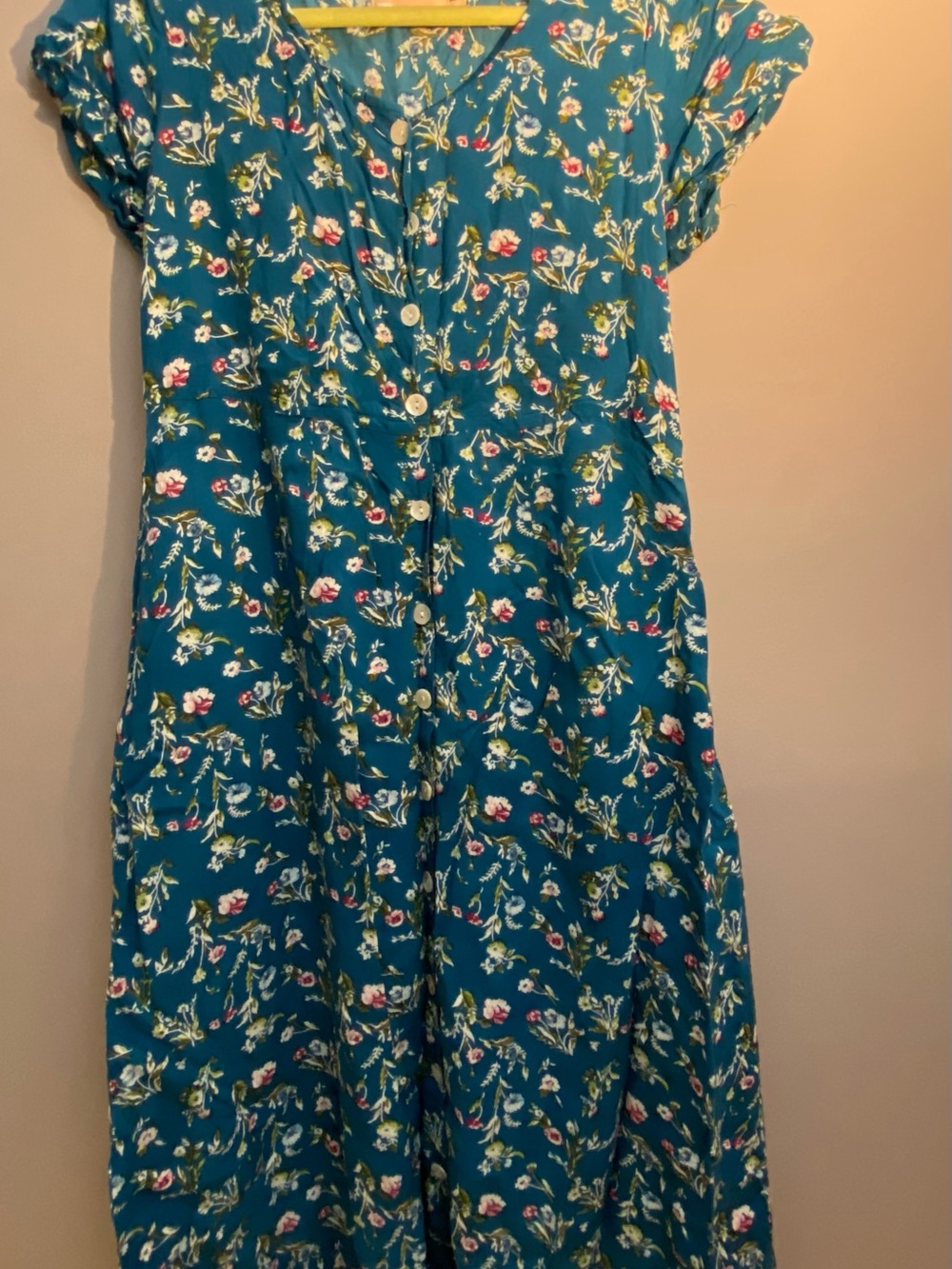 Teal Floral Maxi Dress with Cap Sleeves